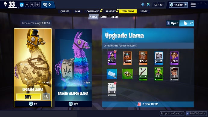 A screenshot of Fortnite's X-Ray Llama system.