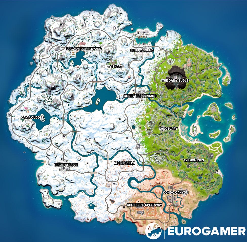 Fortnite Chapter 3 Season 4 map, named locations and landmarks ...