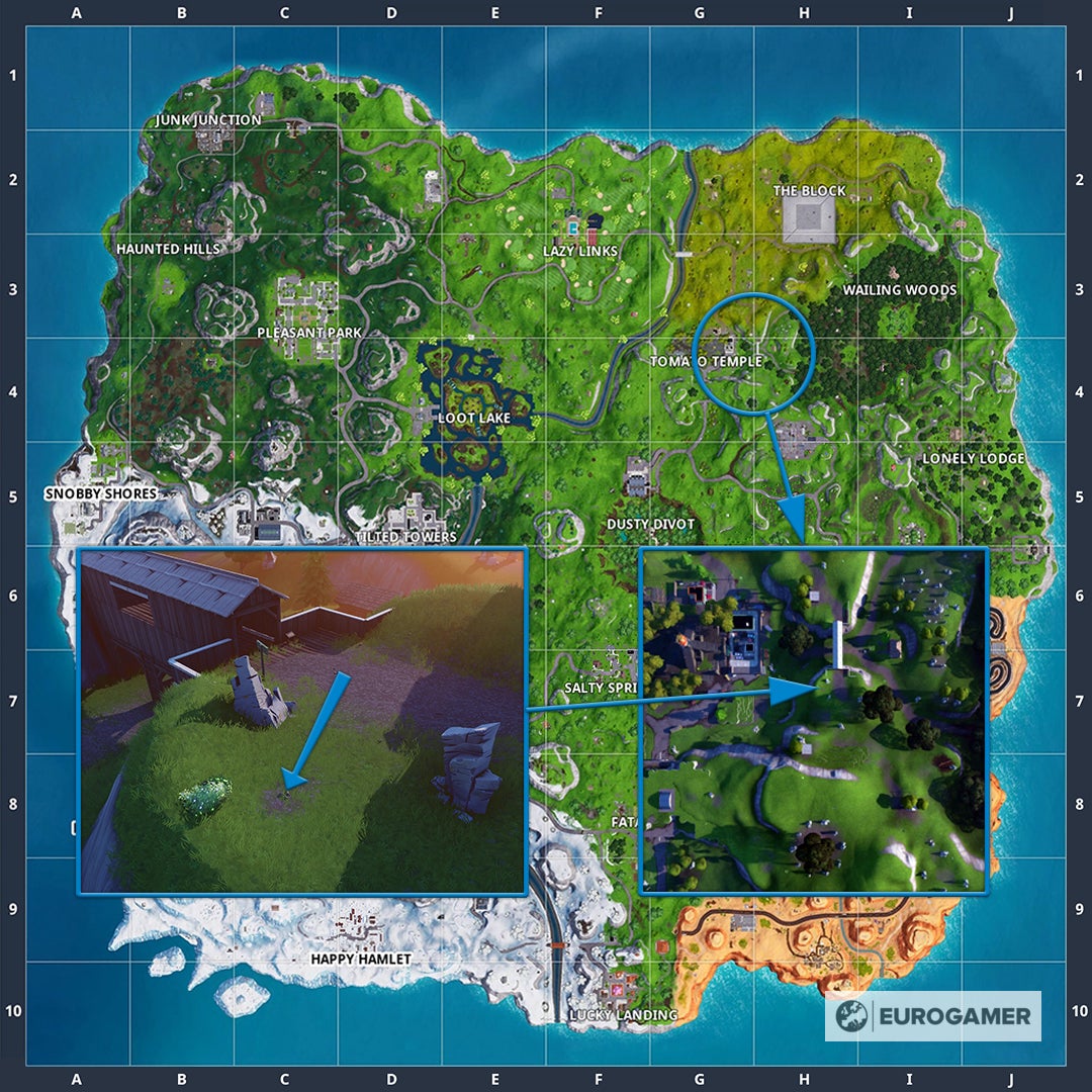 Fortnite Suche zwischen Steinmensch, gekrönter Tomate und