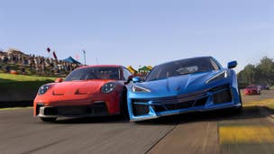 A Corvette and a Porsche racing in Forza Motorsport.
