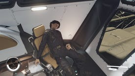 A dead NPC sprawled in a chair in a spaceship cockpit in Starfield.