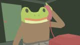 A screenshot from Frog Detective 2: The Case of the Invisible Wizard showing Frog Detective talking into the handset of a red house phone.