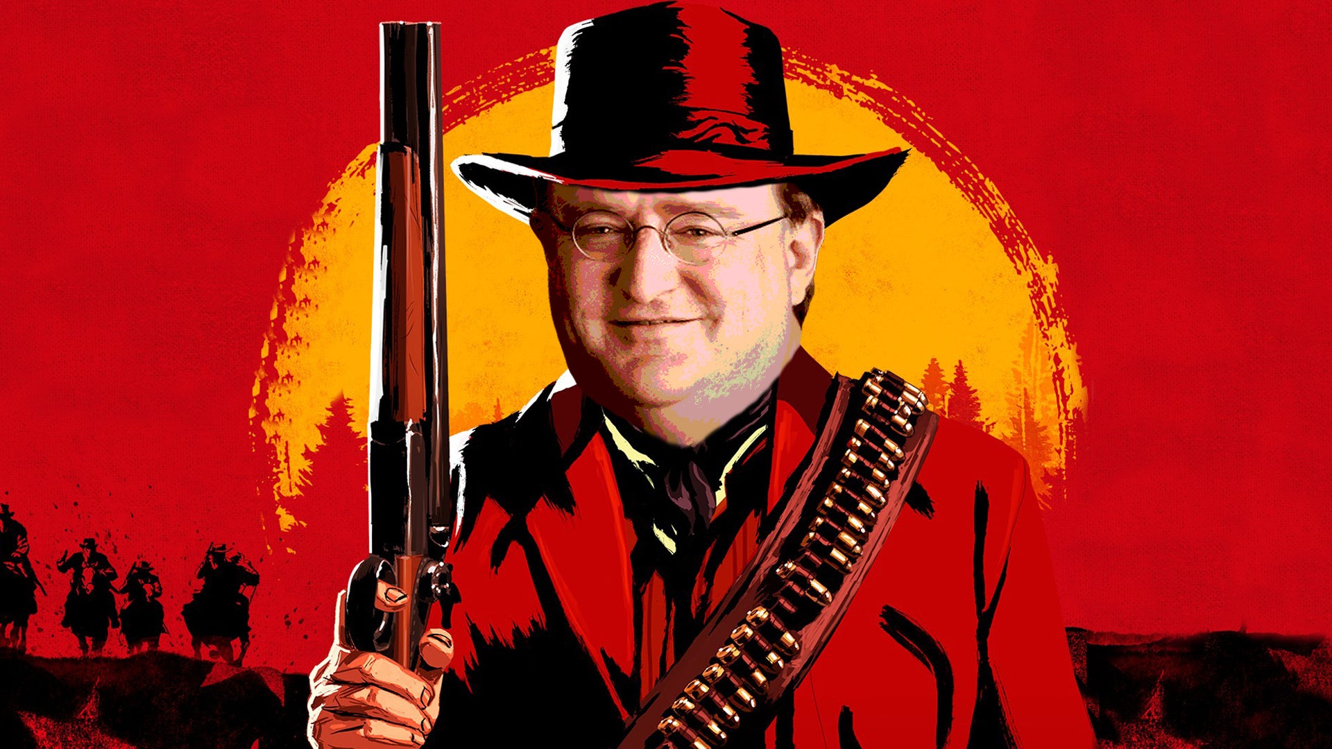 A drawing of Arthur Morgan from Red Dead Redemption 2, but with the face of Gabe Newell