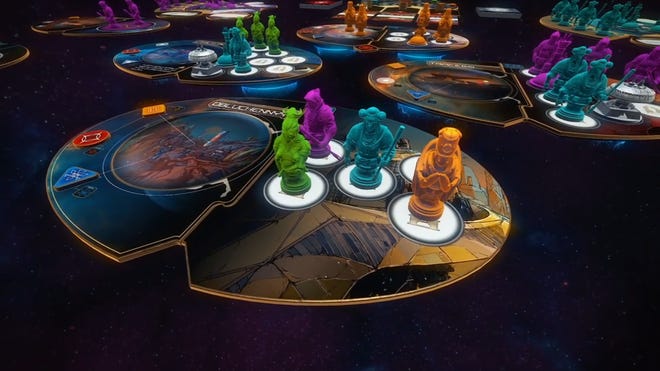 Screenshot from the crowdfunding trailer for board game Galactic Renaissance.