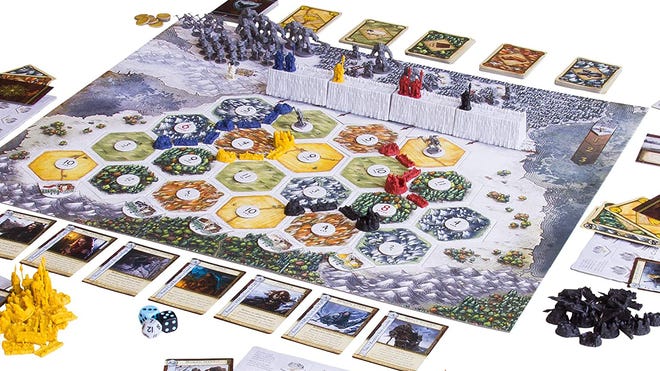 An image of the components for A Game of Thrones: Catan