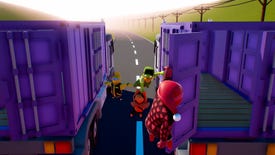Putty people desperately hold onto two lorries in Gang Beasts
