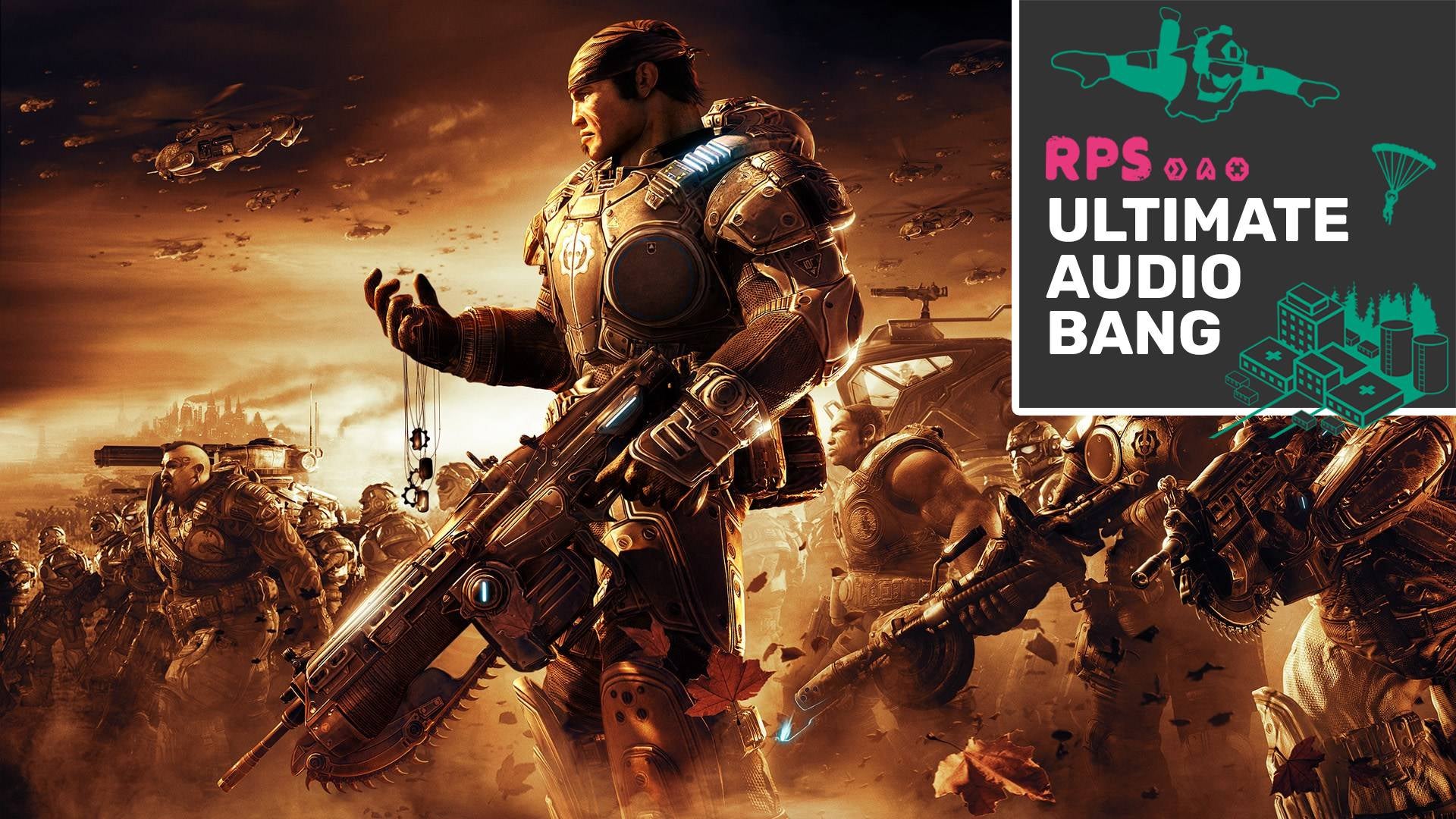 Marcus and the COGs get ready for war in a Gears Of War 2 promo shot with added UAB logo.