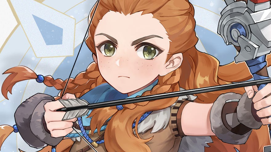 An illustration of Aloy from Horizon: Zero Dawn drawn in an anime style, as per Genshin Impact characters.
