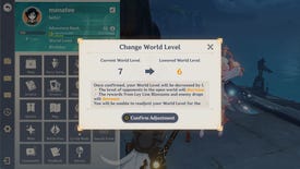 Genshin Impact's Lower World Level menu, which allows players to lower their World Level by one level.