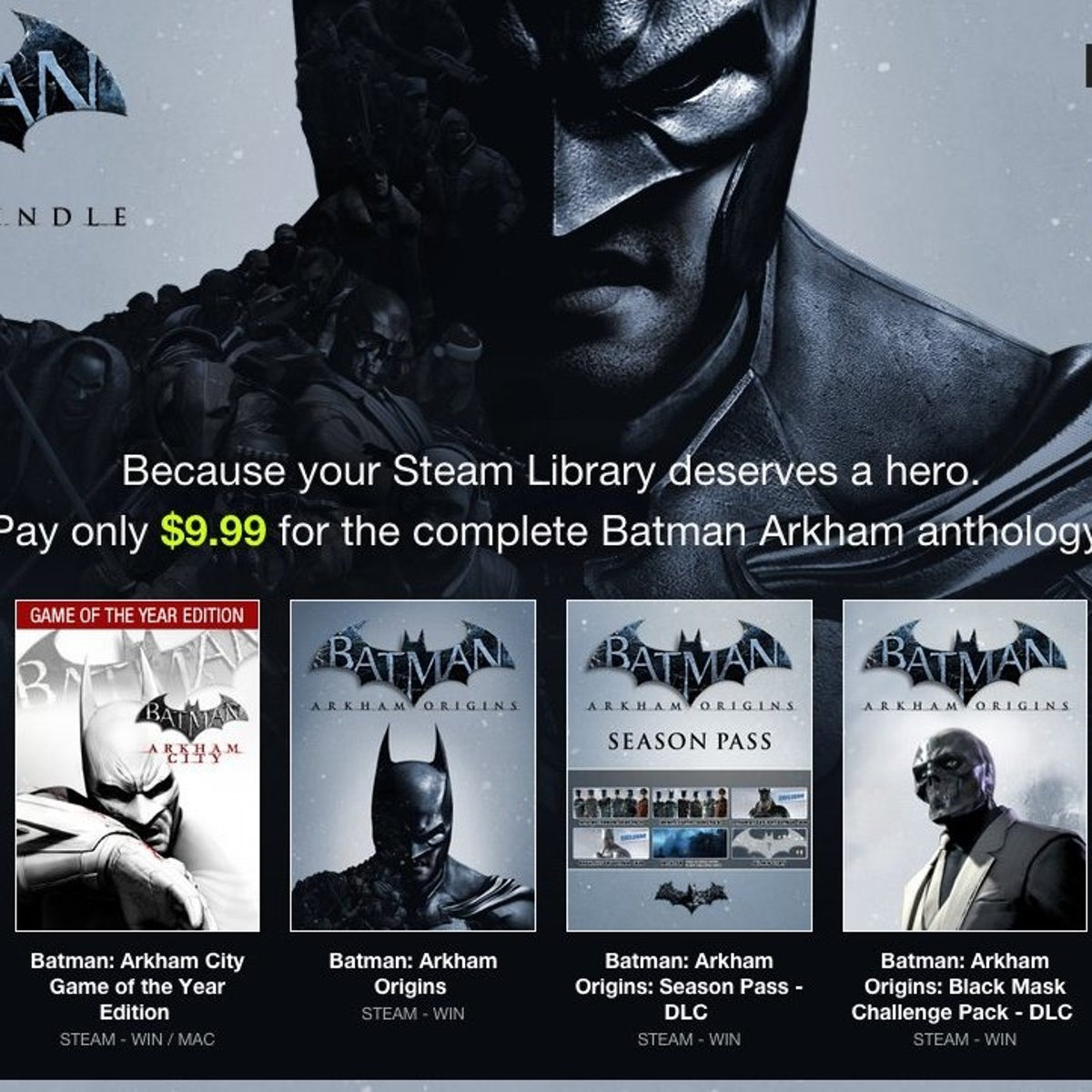 Get every Batman: Arkham game on Steam for $10