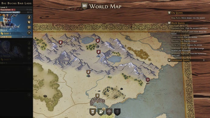 The world map showing a range of mountains in Gloomhaven