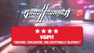 4 star review header for Ghostrunner 2, saying: "engaging, exhilarating, and exceptionally enjoyable”