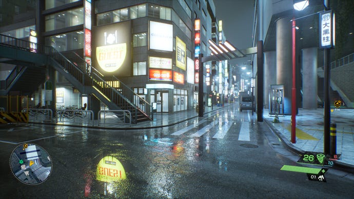 A scene from Ghostwire: Tokyo, showing most of its graphics settings on Low.