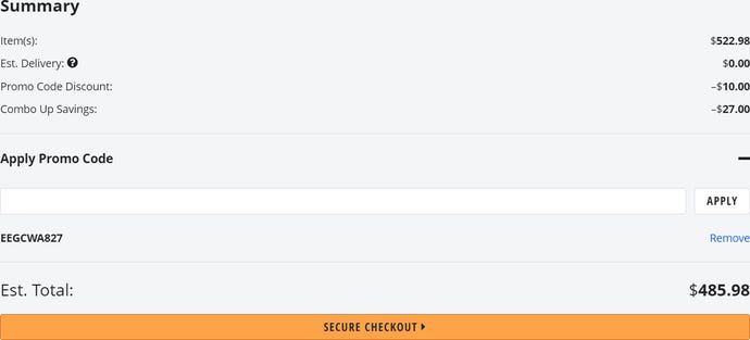 a screenshot showing $485.98 as the final price for these items