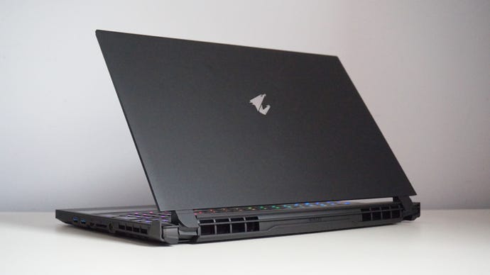 A photo of the Gigabyte Aorus 15G gaming laptop's lid