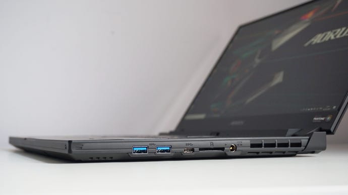 A photo of the Gigabyte Aorus 15G gaming laptop's side ports