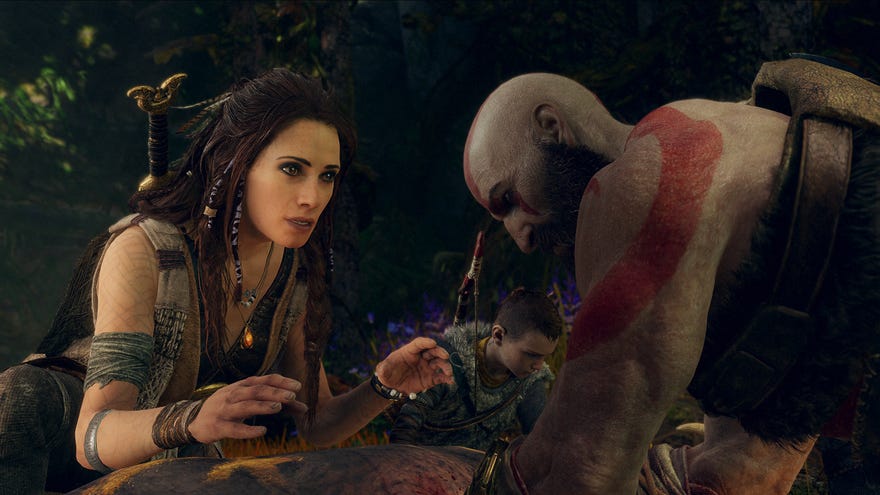 Freya instructs Kratos on how to save a magic boar in God of War.