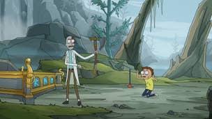 Screenshot from the rick and morty x god of war ragnarock ad