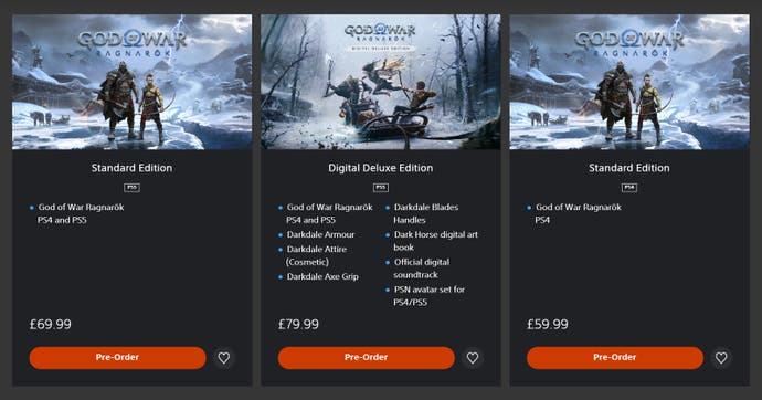 God of War Ragnarok's digital editions.