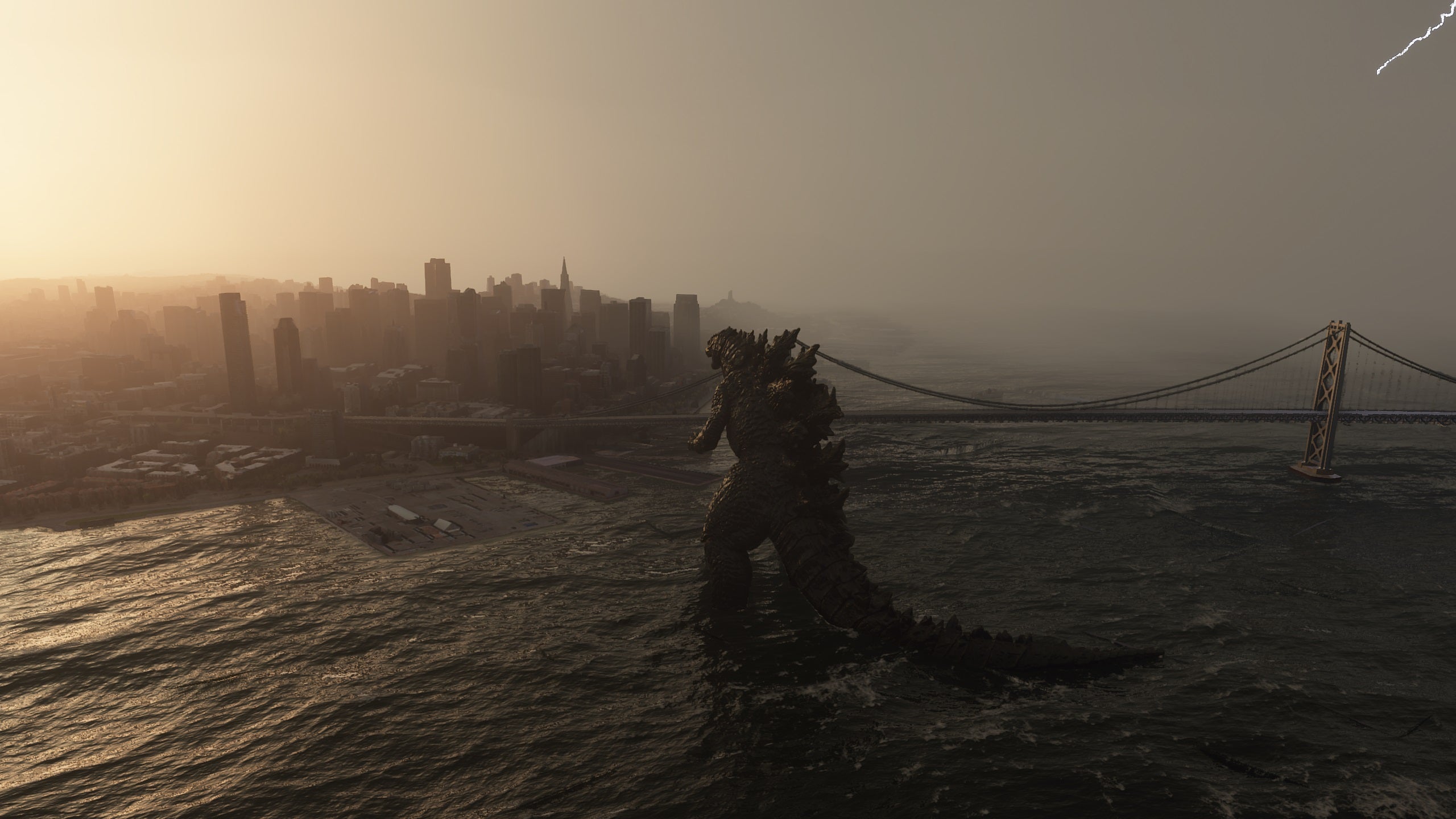 Godzilla menaces San Francisco in this Microsoft Flight Simulator mod