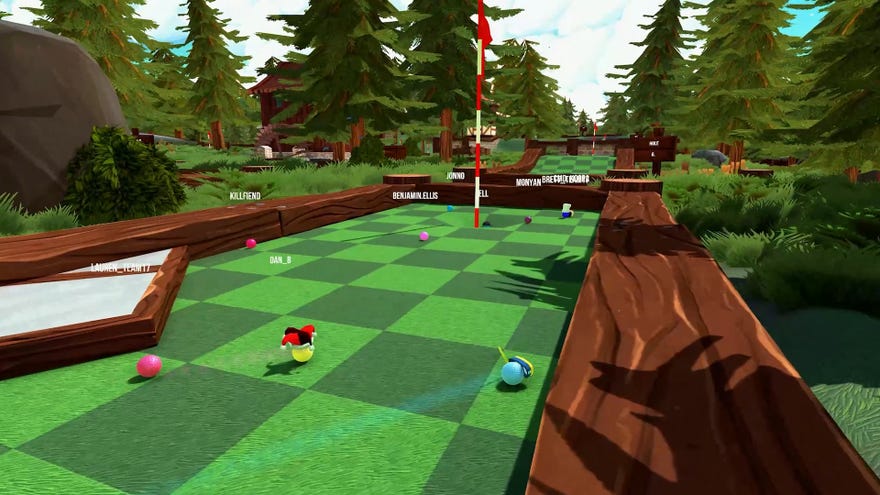 Players clump together in Golf With Your Friends.