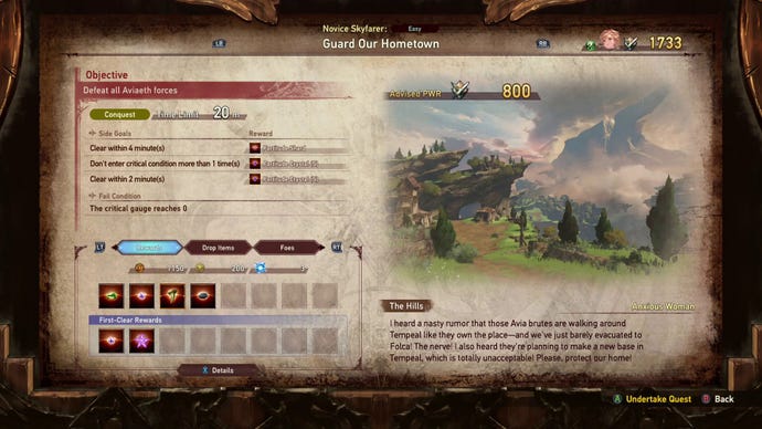 Granblue Fantasy: Relink recensione: un JRPG elegante e fedele alla rule of cool 5 A mission accept screen in Granblue Fantasy: Relink