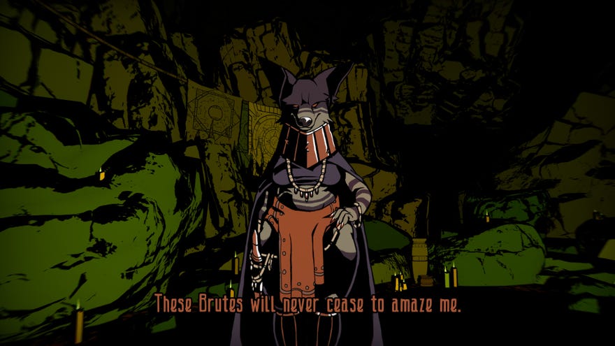A wolf figure talks to the player in Grotto
