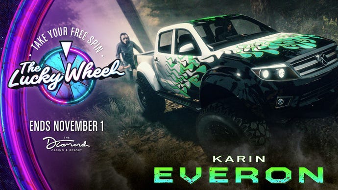 Promotional image showing the latest Lucky Wheel car, the Karin Everon, that's available at the Diamond Casino in GTA Online.