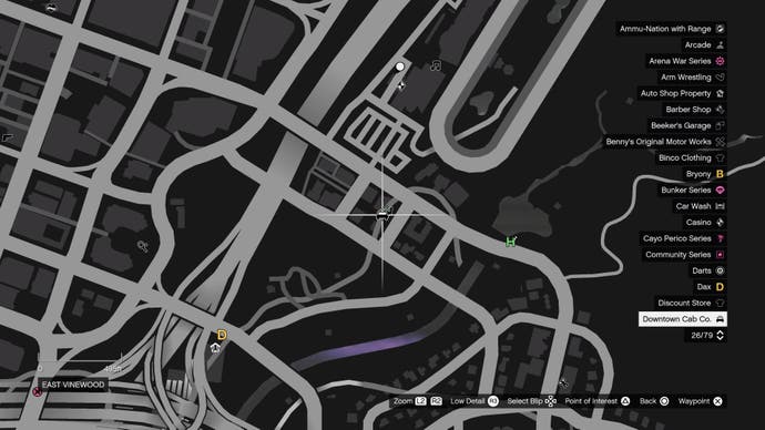 GTA Online, Icon der Downtown Cab Company ist auf einer Karte markiert