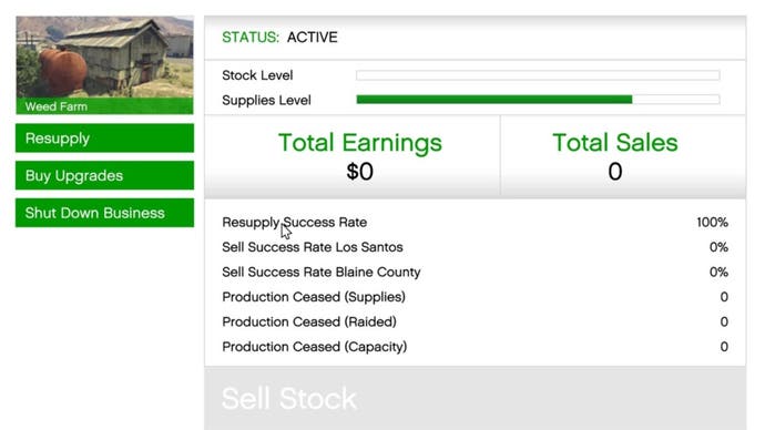 gta online mc business weed farm management screen