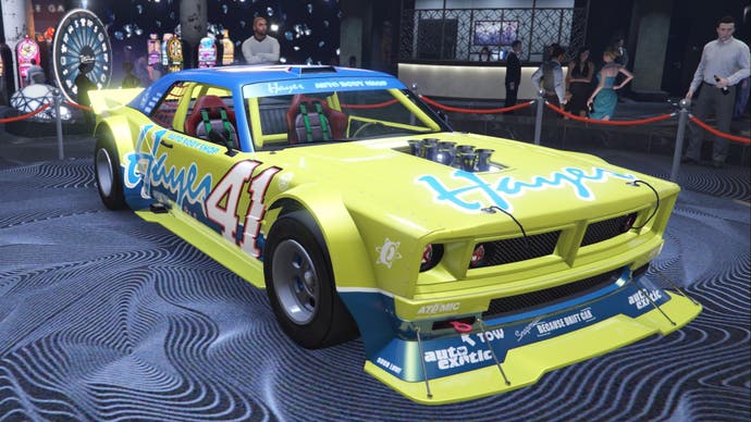 gta online podium vehicle side view blue and yellow drift tampa