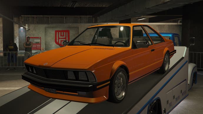GTA Online ржаво-оранжевый Ubermacht Zion Classic на фургоне LS в LS Car встретиться