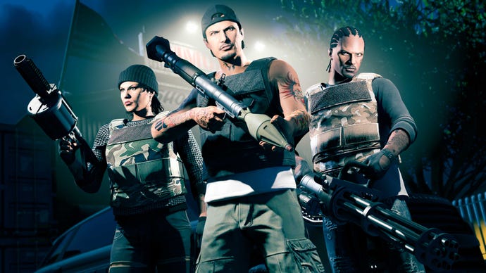 Three mercenaries in GTA Online preparing for battle
