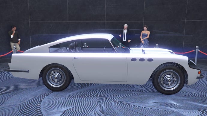 The JB 700W on display at the Diamond Casino podium in GTA Online.