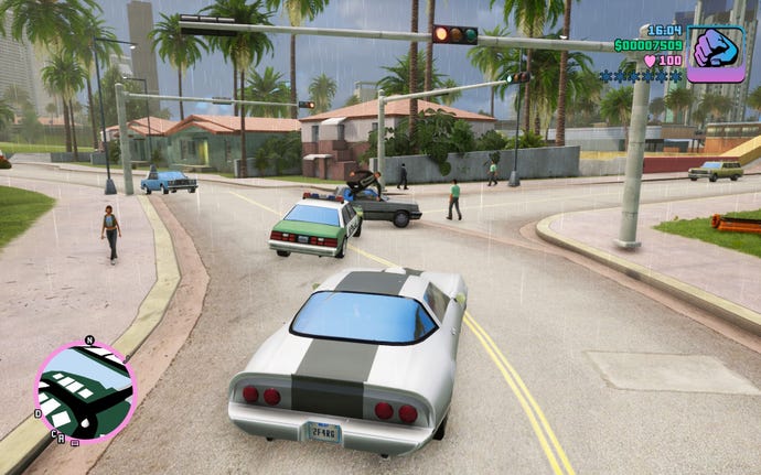 Cops don't care much for jaywalking pedestrians in Grand Theft Auto: Vice City.