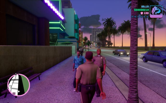 Cops love to saunter around Grand Theft Auto: Vice City's streets.