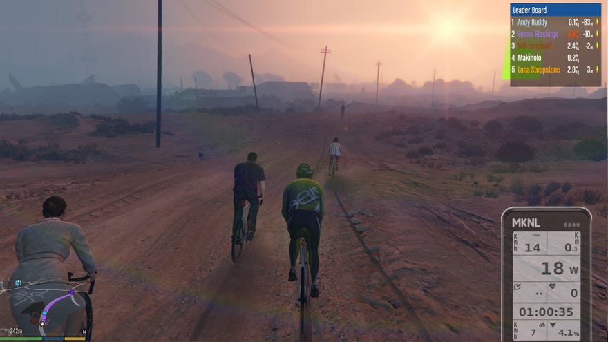 Players cycling together in Grand Theft Auto V's GTBike V mod.