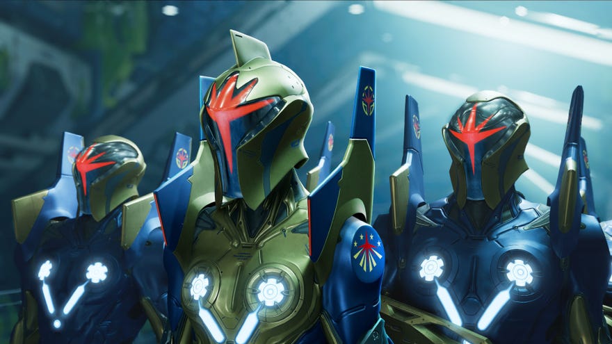 Ko'Rel stands with her Nova Corps soldiers on the Hala's Hope in Guardians Of The Galaxy