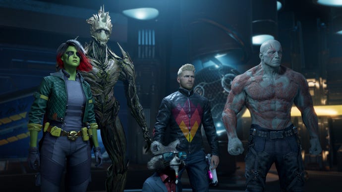 All the Guardians Of The Galaxy stood next to each other.