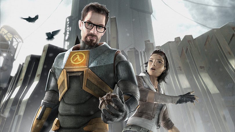 Gordon Freeman and Alyx Vance pose in Half-Life 2 artwork.