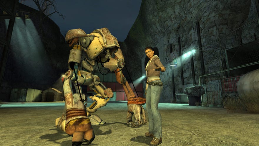 Alyx and the giant robot Dog in Half-Life-2