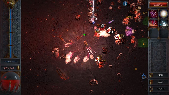 Smashing skeletons in a Halls Of Torment screenshot.