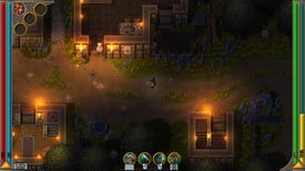 Moseying into the pixelated town at night in Hammerwatch 2