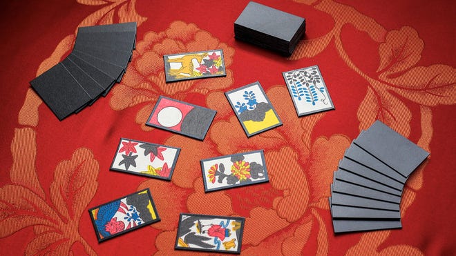 A typical setup for the Hanafuda game Koi Koi