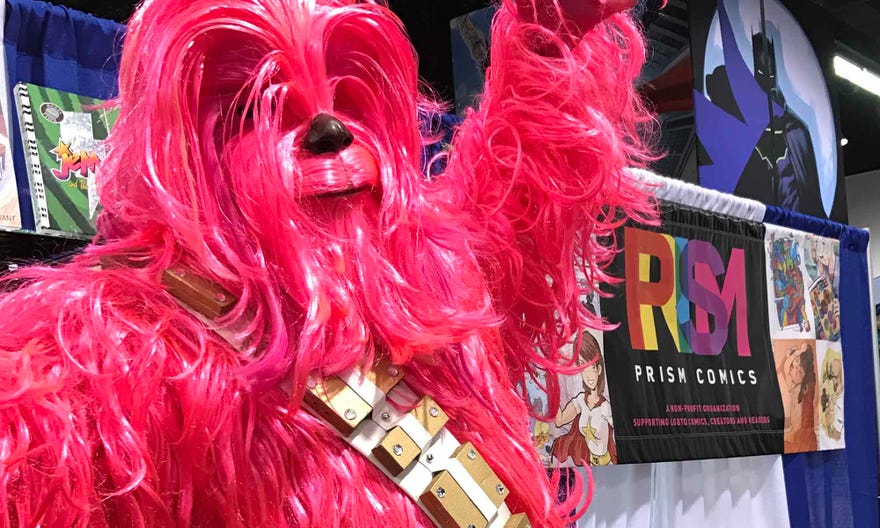 Pink Chewbacca visits Prism booth at WonderCon 2017 in Anaheim, California