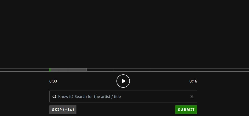 A screenshot of Heardle, which is like Wordle but for identifying a song.