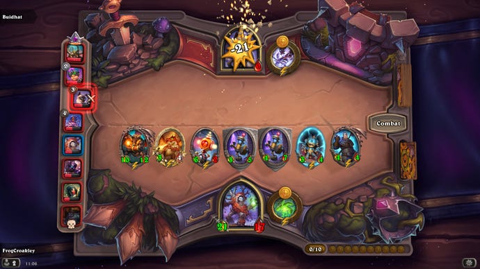 A picture of the card table in Hearthstone, mid game.