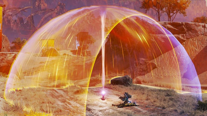 Apex Legend's new heat shield protecting a couple of Legends from the scary orange ring.
