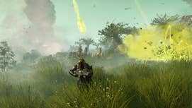 A helldiver running from an explosion in Helldivers 2.