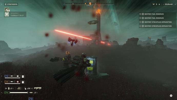 Helldivers 2 soldiers run towards a resupply.